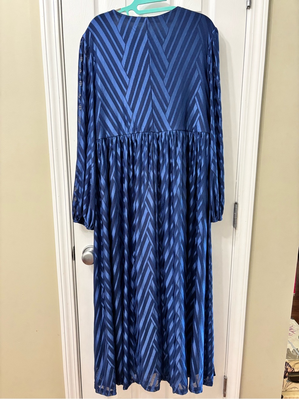 NEW Plus Size Women’s 5X Navy Blue V-Neck Long Sleeve Jacquard Mesh Midi Dress - Picture 5 of 7